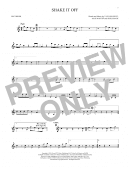 page one of Shake It Off (Recorder Solo)