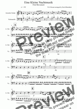 page one of Eine Kleine Nachtmusik (1st movement) for Guitar and Cello Duet