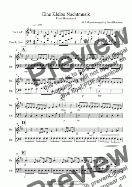 page one of Eine Kleine Nachtmusik (1st movement) for Horn and Double Bass Duet