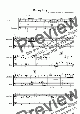 page one of Danny Boy for Alto Saxophone and Bassoon Duet