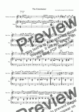 page one of The Entertainer for Baritone Saxophone and Piano