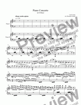 page one of Piano Concerto in D Minor by Carl Czerny, 2-piano score