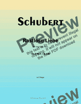 page one of Schubert-Rastlose Liebe, in E Major