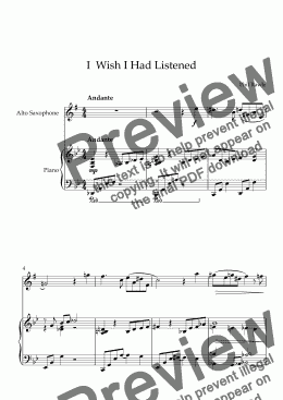 page one of I  Wish I Had Listened - Alto Sax and Piano