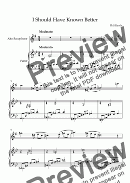 page one of I Should Have Known Better - Alto Sax and Piano