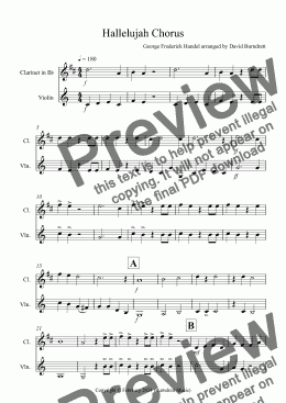 page one of Hallelujah Chorus for Clarinet and Violin Duet