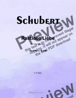 page one of Schubert-Rastlose Liebe, in D Major