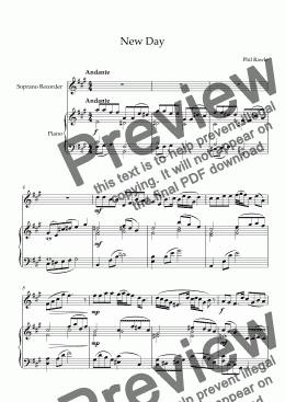 page one of New Day - Soprano Recorder and Piano