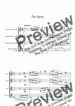 page one of The Spire - Clarinet Quartet