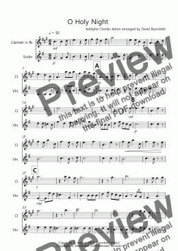 page one of O Holy Night for Clarinet and Violin Duet