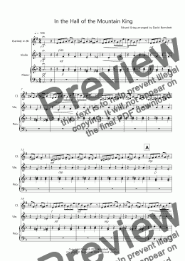 page one of In the Hall of the Mountain King for Clarinet and Violin Duet