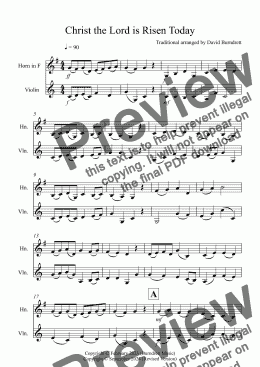 page one of Christ the Lord is Risen Today for Horn and Violin Duet