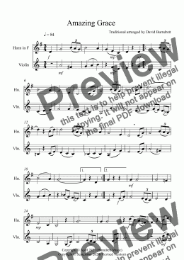 page one of Amazing Grace for Horn and Violin Duet