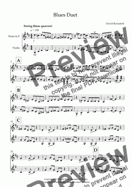 page one of Blues Duet for Horn and Violin 