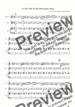 page one of In the Hall of the Mountain King for Horn and Violin Duet