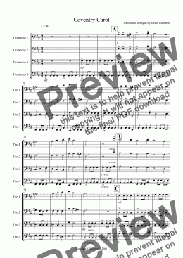 page one of Coventry Carol for Trombone Quartet