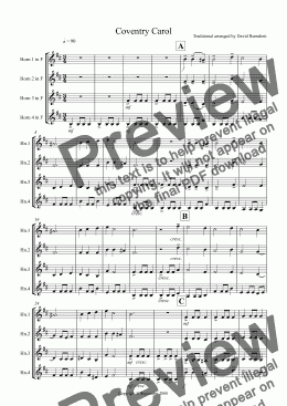 page one of Coventry Carol for Horn Quartet