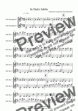 page one of In Dulci Jubilo for Alto Saxophone Duet