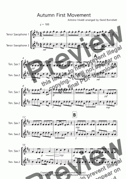 page one of Autumn (First Movement) for Tenor Saxophone Duet