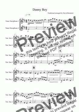 page one of Danny Boy for Tenor Saxophone Duet