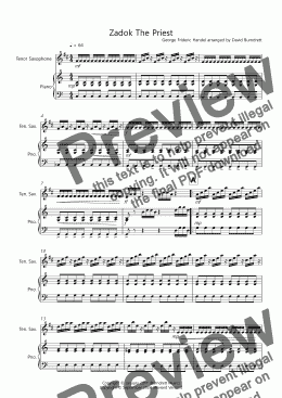 page one of Zadok The Priest for Tenor Saxophone and Piano