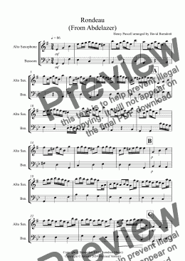 page one of Rondeau (From Abdelazer) for Alto Saxophone and Bassoon Duet