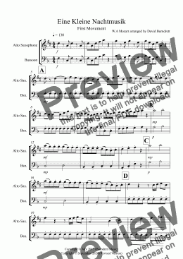 page one of Eine Kleine Nachtmusik (1st movement) for Alto Saxophone and Bassoon Duet