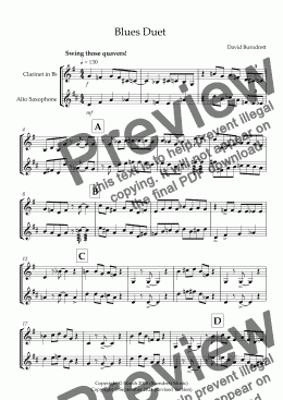 page one of Blues Duet for Clarinet and Alto Saxophone Duet