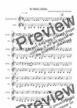 page one of In Dulci Jubilo Descant Recorder and Violin Duet