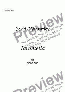 page one of Tarantella for piano duo by David C Wheatley