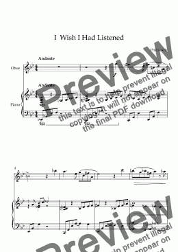 page one of I  Wish I Had Listened - Oboe solo and Piano