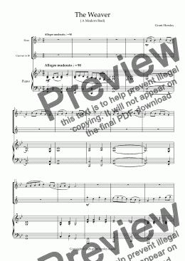 page one of The Weaver.  A Modern Reel for Flute, Clarinet and Piano