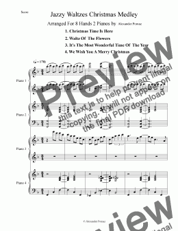 page one of Jazzy Waltzes Christmas Medley - Alexander Pomaz - 8 Hands 2 Pianos