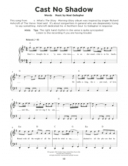 page one of Cast No Shadow (Really Easy Piano)