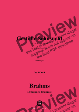 page one of Brahms-Gestillte Sehnsucht,for Voice,Cello and Piano