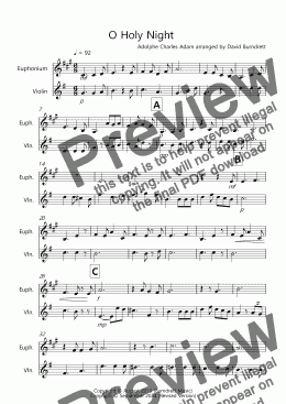 page one of O Holy Night for Euphonium and Violin Duet