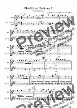 page one of Eine Kleine Nachtmusik (1st movement) for Flute and Bass Clarinet Duet