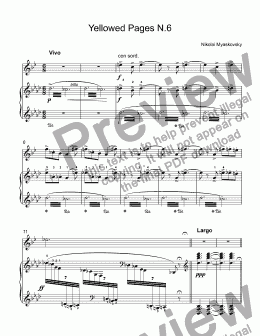 page one of Myaskovsky, Nikolai - Yellowed Pages N.6 for trumpet Bb & piano (Мясковский Николай -  Желтые страницы N.6)