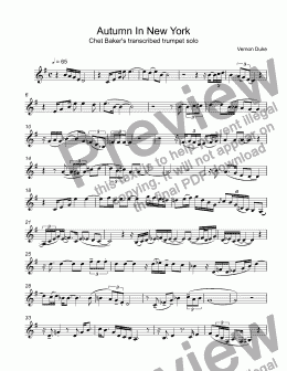 page one of Duke, Vernon - Autumn In New York - Chet Baker's  transcribed trumpet solo