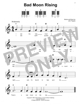 page one of Bad Moon Rising (Super Easy Piano)