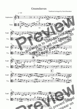 page one of Greensleeves for Euphonium and Viola Duet