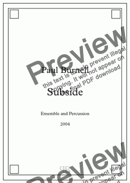 page one of Subside, for ensemble and percussion - Score and Parts