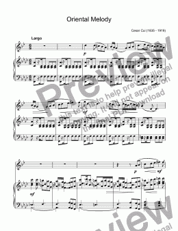 page one of Cui, César - Oriental Melody for trumpet Bb & piano 