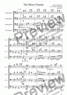 page one of Merry Peasant for Cello Quartet