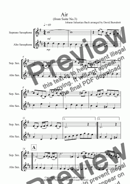 page one of Air on a G String for Soprano and Alto Saxophone Duet