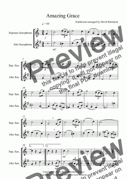 page one of Amazing Grace for Soprano and Alto Saxophone Duet