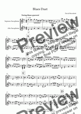 page one of Blues Duet for Soprano and Alto Saxophone 