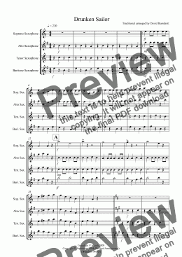 page one of Drunken Sailor for Saxophone Quartet