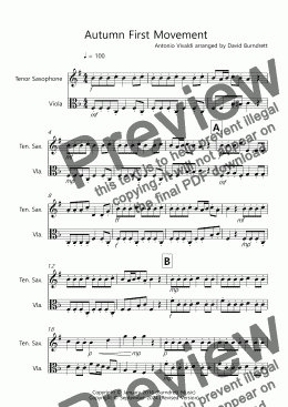 page one of Autumn (First Movement) for Tenor Saxophone and Viola Duet