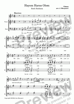 page one of Hayom Haras Olam (Ullmann) arr. for cantor and male choir